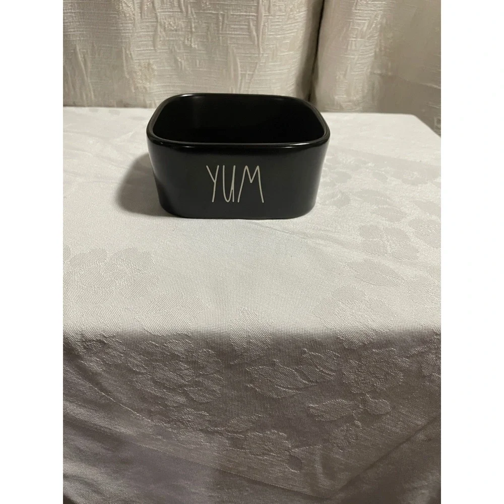 Rae Dunn Artisan Collection Magenta Black Square YUM Pet Bowl